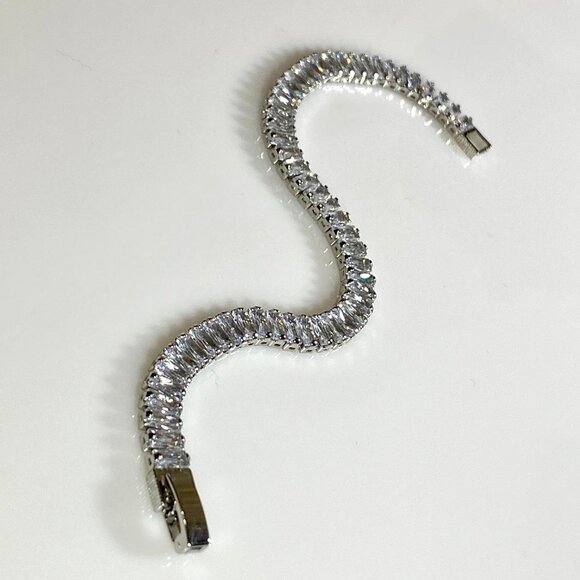 Sterling Silver with Clear Cubic Zirconia Baguette Tennis Bracelet - Picture 11 of 12